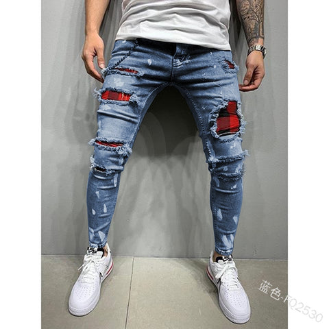 Men Fashion Street Style Ripped Skinny Jeans