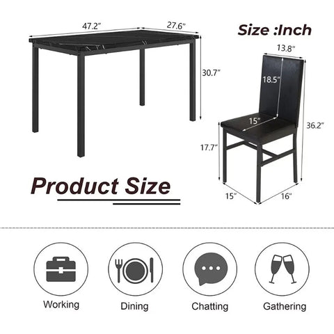 5 Piece Dining Table Set Modern Faux Marble Tabletop & 4 PU Leather Upholstered Chairs Rectangle Kitchen Table and Chairs 4 Persons