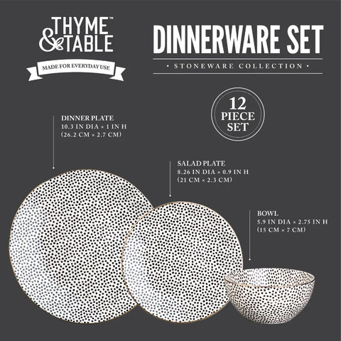 Dinnerware Black & White Dot Stoneware, 12 Piece Set Dish   Porcelain Dinner s