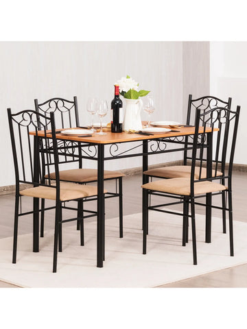 Dining Set Wood Metal Table 30'' and 4 Chairs