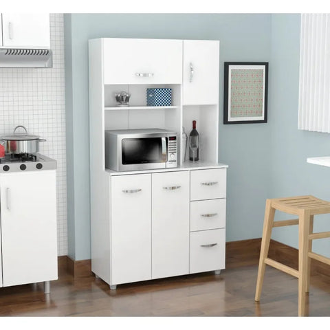 Laminate Kitchen Microwave Storage Cabinet 35"W, White