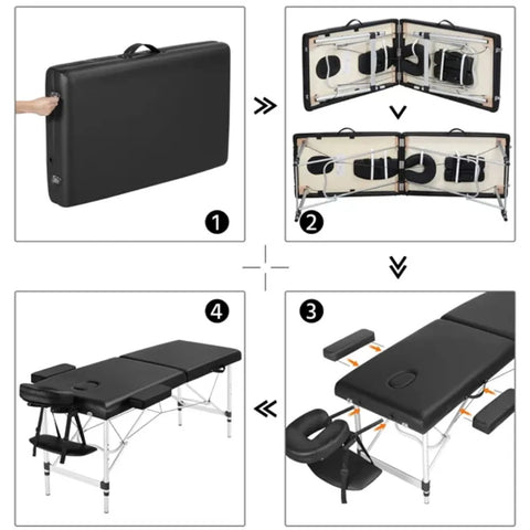 3 Section 84" Portable Adjustable Aluminum  Massage Table for Spa Treatments, Black