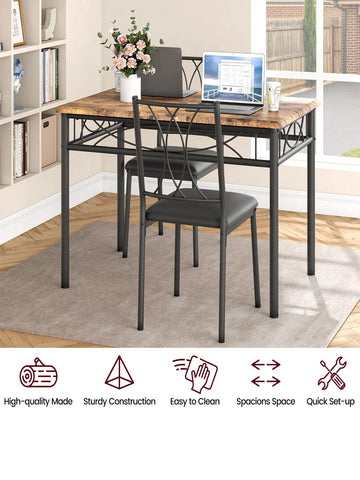4-Piece Dining Table Set Metal and Wood Kitchen Table and Chairs Rustic Brown