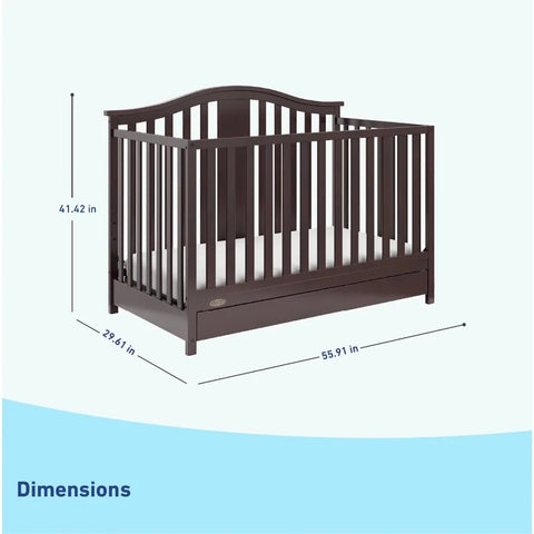 2023 Graco Solano 5-in-1 Convertible Baby Crib with Drawer, Espresso