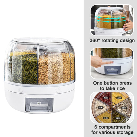 6KG Rotatable 360 Degree Rice Dispenser Sealed Dry Grain Bucket
