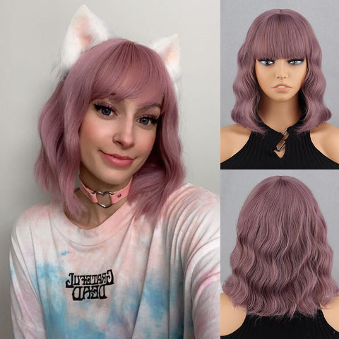 Short Bob Brown Dark Blue Synthetic Wig Hair