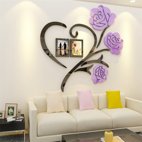 Rose Flower Pattern 3D Acrylic Decoration Wall Sticker