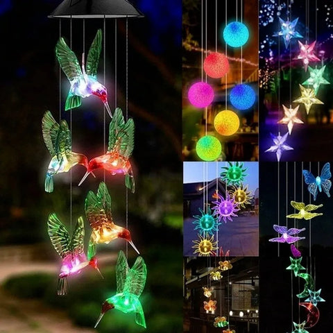 LED Solar Wind Chime Crystal Ball Hummingbird