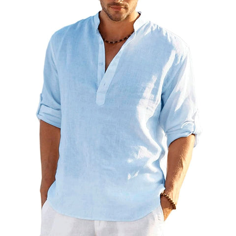 New Men Linen Long Sleeve T-Shirt