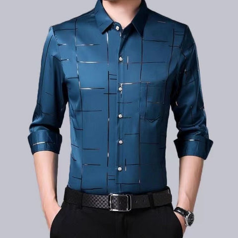 Men New Thin Plaid Smooth Shirts