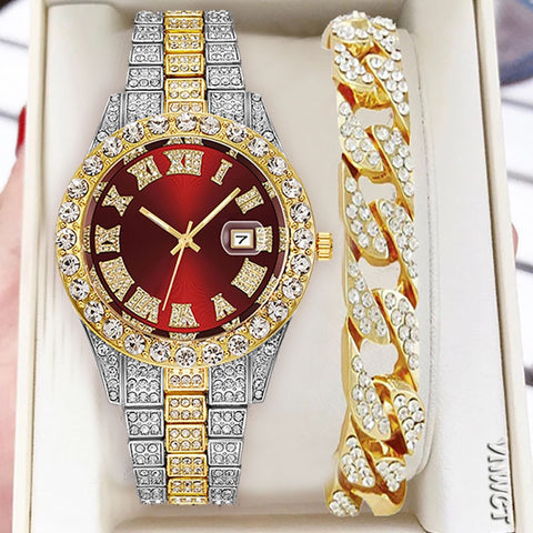 New Gold Wrist Watch Luxury Rhinestone Bracelet
