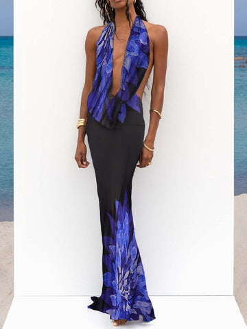 Women Print Mesh See Through Bodycon Dress