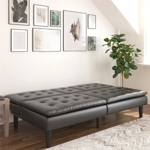 Mainstays Memory Foam Futon with Cupholders and USB, Black Faux Leather