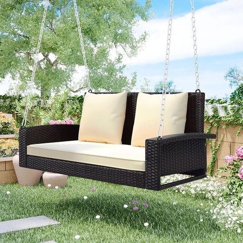 Outdoor Porch Swings - Hanging Patio Bench with Chains and Pillow