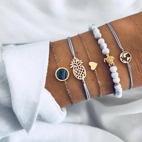 New Trendy Geometric Link Chain Bracelet Set