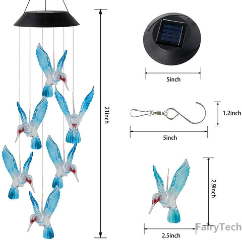 LED Solar Wind Chime Lamp Hummingbird