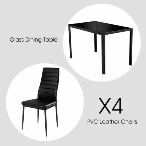 5 Piece Dining Table Set for 4 Glass Dining Table and 4 Chairs Black