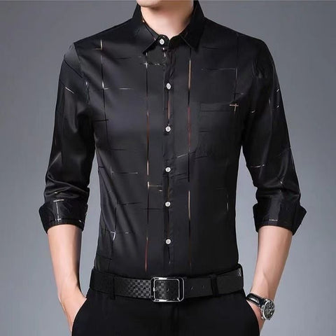 Men New Thin Plaid Smooth Shirts