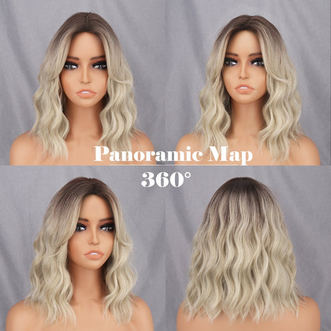 Short Bob Brown Dark Blue Synthetic Wig Hair