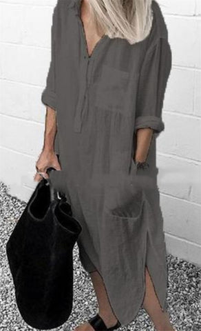 Women Casual Long Sleeve Side Split Button Dresses