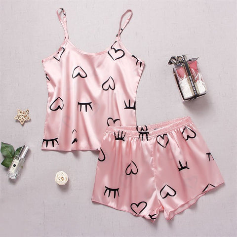 New Satin Silk Lace Cami Vest Shorts Lingerie Set