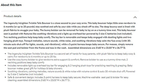 Baby Bouncer Seat with Light Up Toy Bar & Tummy Time Pillow