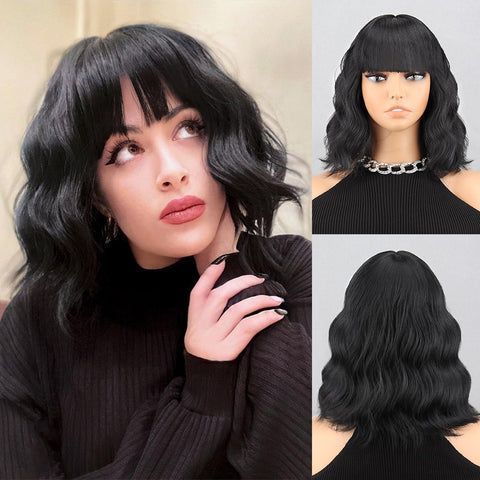 Short Bob Brown Dark Blue Synthetic Wig Hair