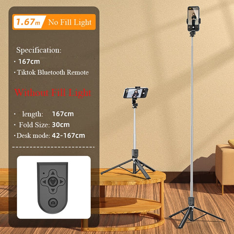 1.67M Long Extended Bluetooth Selfie Stick