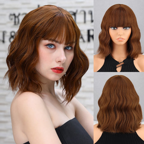 Short Bob Brown Dark Blue Synthetic Wig Hair