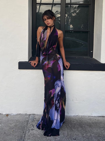 Women Print Mesh See Through Bodycon Dress