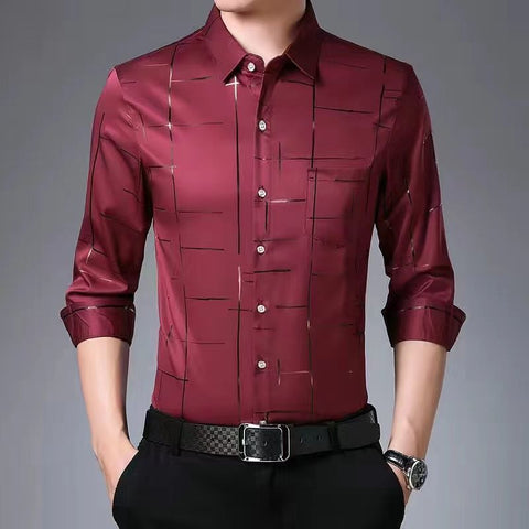 Men New Thin Plaid Smooth Shirts