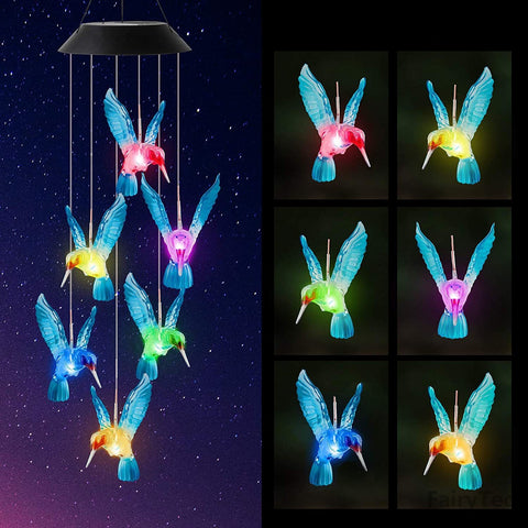 LED Solar Wind Chime Lamp Hummingbird