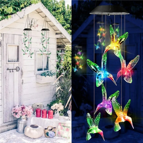 LED Solar Wind Chime Crystal Ball Hummingbird