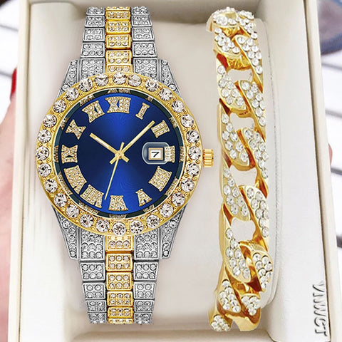 New Gold Wrist Watch Luxury Rhinestone Bracelet
