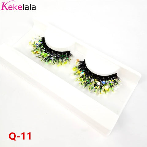 Unique Shining Colored Eyelashes Gold Pink Green Glitter Colorful False Eye Lashes