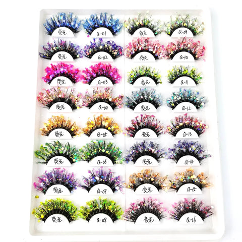 Color Luminous 3D Eyelashes Glitter Sequins Thick and Exaggerated