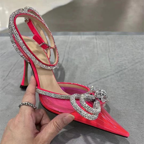 Women Pumps Crystal bowknot Satin Summer Shoes