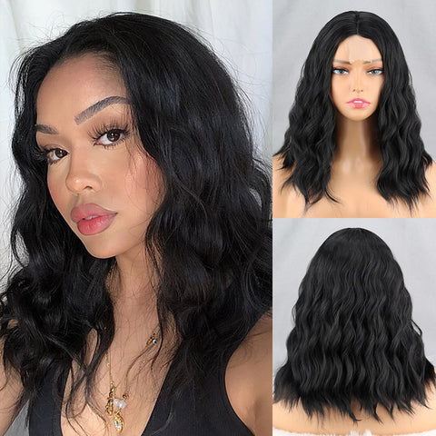 Short Bob Brown Dark Blue Synthetic Wig Hair