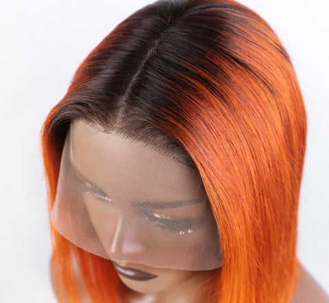 180D Dark Root Ginger Wigs Straight Human Hair