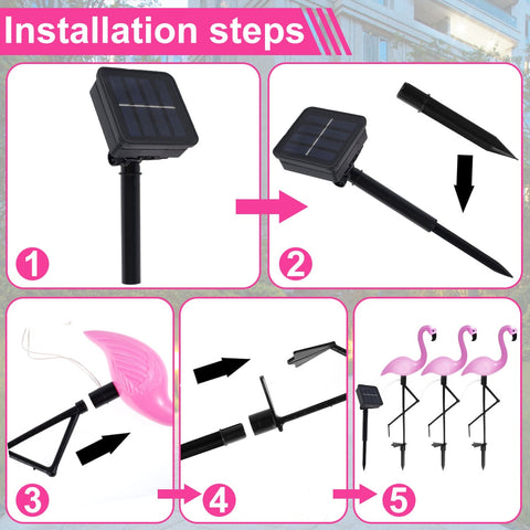 3PCS Flamingo Solar Light Waterproof LED Pink Flamingo