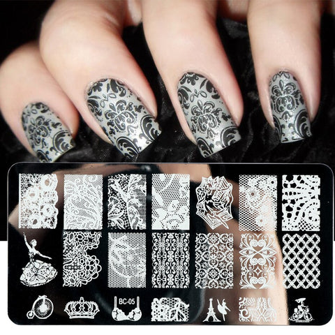 New Nail Stamping Lace Petals