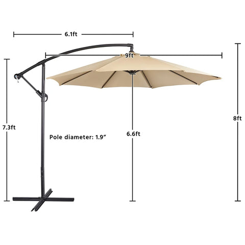 9 Foot Offset Cantilever Patio Umbrella with Crank, Tan Outdoor Umbrellas