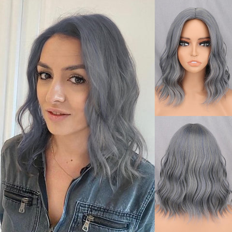 Short Bob Brown Dark Blue Synthetic Wig Hair