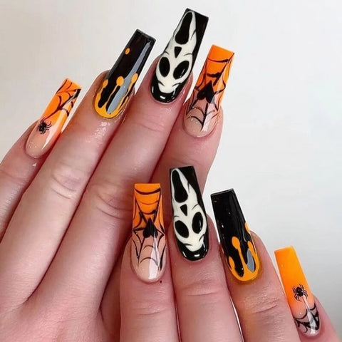 Halloween Nail Art  Nails Fake  Fake Nails Press on  Fake Nail  White Nail Tips  Nail Art French Glitter Extension Manicure
