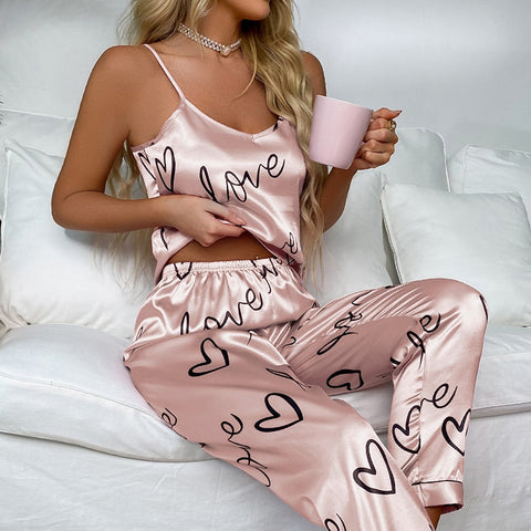 Women Sexy Lingerie Silk Pajamas Set