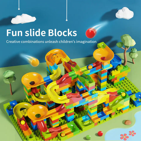 88-336PCS Marble Race Run Small Big Block Compatible City Building Blocks