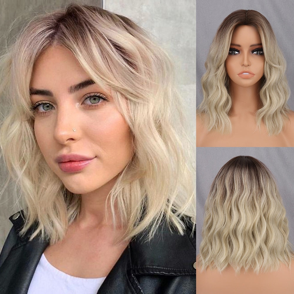 Short Bob Brown Dark Blue Synthetic Wig Hair