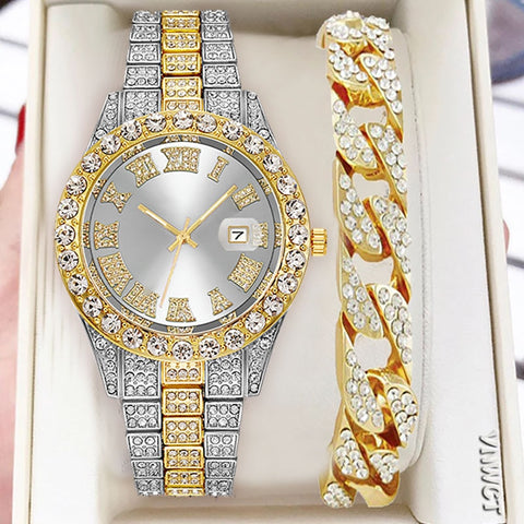 New Gold Wrist Watch Luxury Rhinestone Bracelet