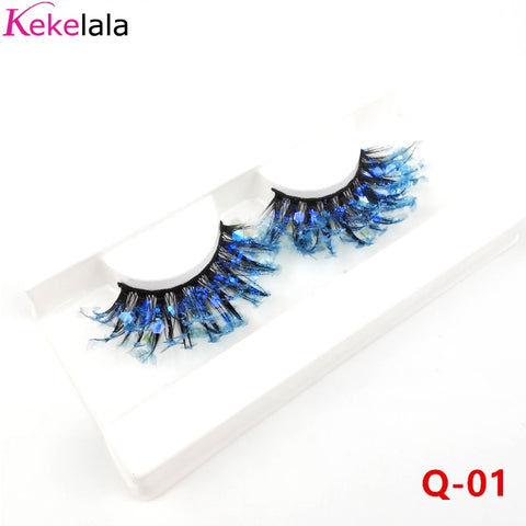 Unique Shining Colored Eyelashes Gold Pink Green Glitter Colorful False Eye Lashes