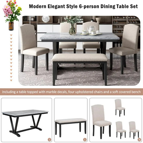 6 Piece Kitchen Dining Table and Chair Set